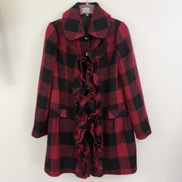 PLENTY Tracy Reese Red Plaid COAT S Buffalo Christmas Anthropologie Holiday - Picture 4 of 16
